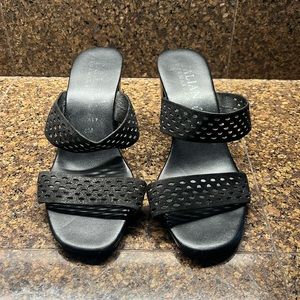 Italian Shoemaker Black Laser Cut Slip On Sandal